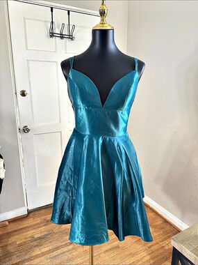 PRIMA Teal Satin-Look Mini Dress Like New